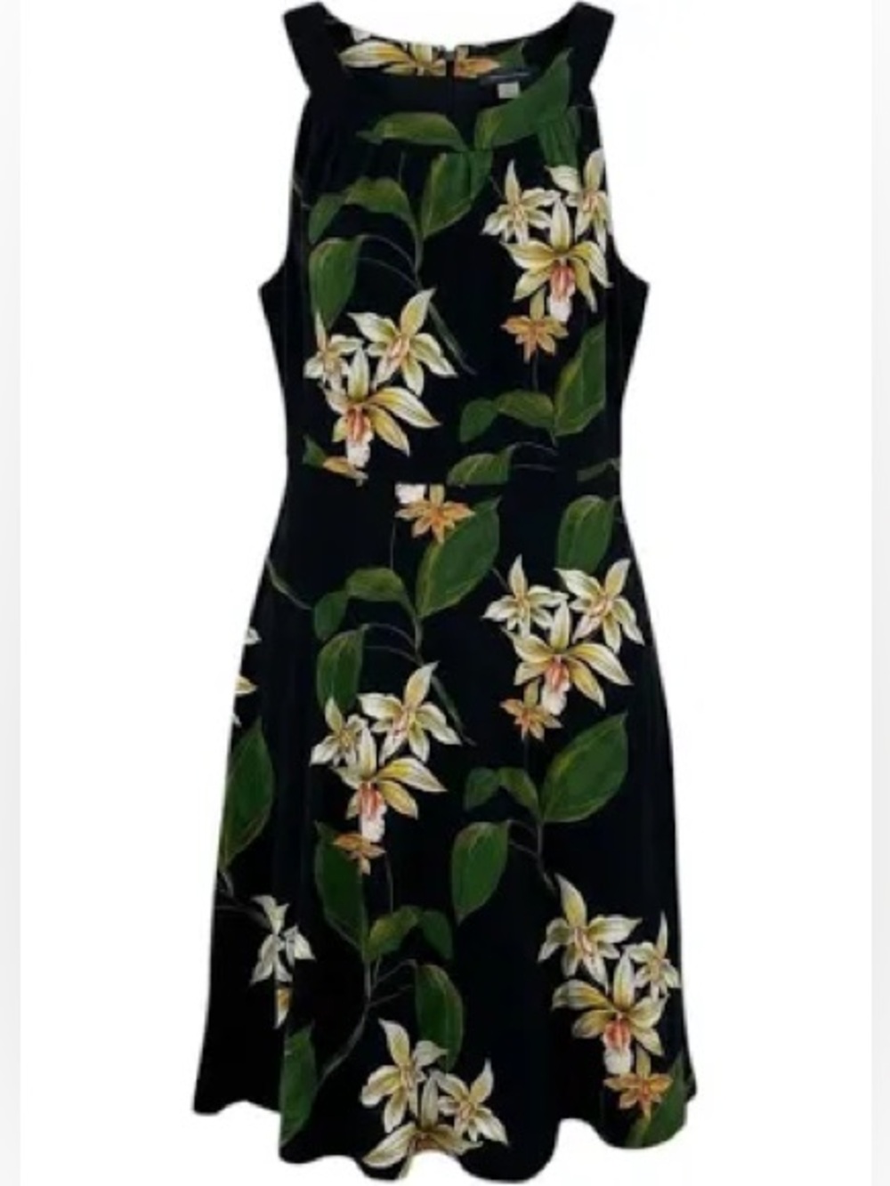Tommy Hilfiger Tropical Black Dress with Yellow Floral Print NWT SZ 8
